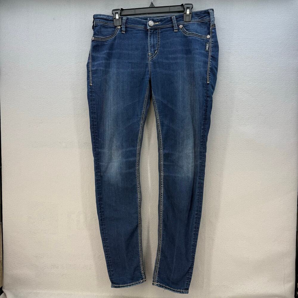 Silver Jeans Women's 32x31 (14) Dark Blue Suki High Super Skinny Preppy Normcore